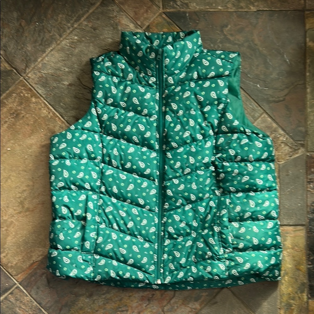 Green Paisley Puffer Vest